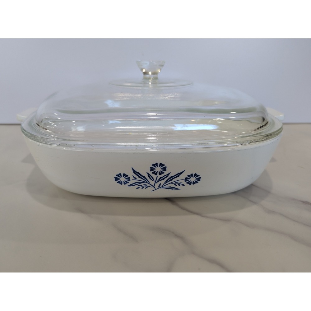Vintage Casserole Dish 10 Inch White Blue Corning Ware Cornflower P-10-B